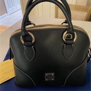 Dooney & Bourke Black Leather Satchel with Gold Accents